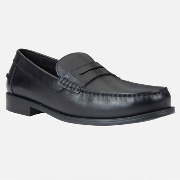 GEOX Respira Black Leather Classic Penny Loafers - Picture 1 of 12